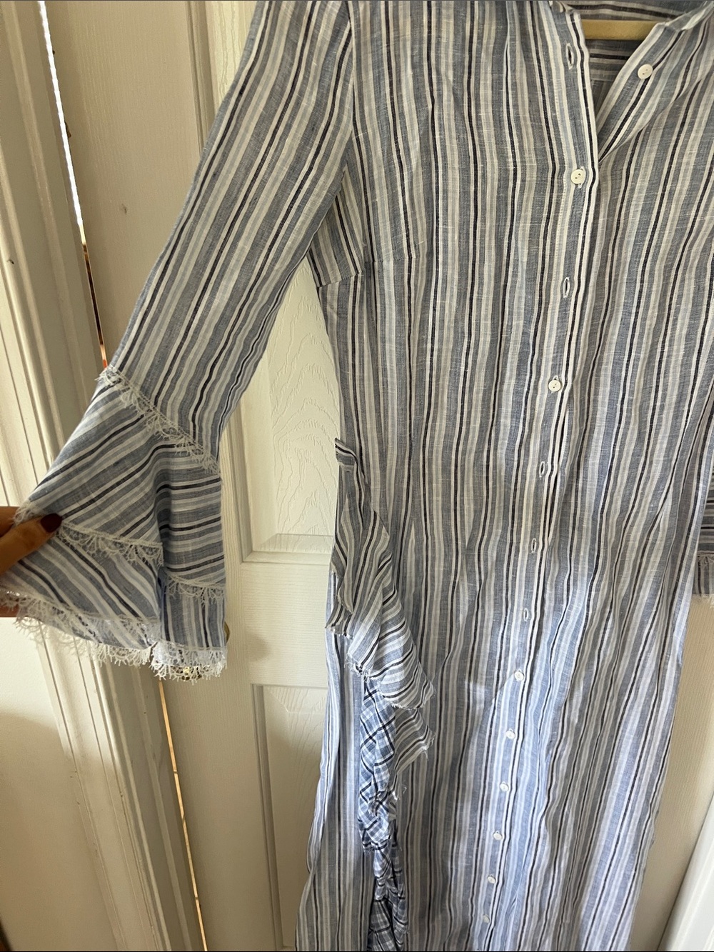 Ermanno Scervino Light Blue Striped Ruffle Maxi Dress - Picture 7 of 10